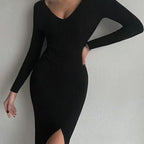 Damen Elegantes Strick-Maxikleid mit raffinierten Schnitt und figurbetontem Design R&B