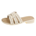 Damen Elegante Slide-Sandalen mit modischen Perlen- und Fransenakzenten EB