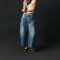 Damen Weite High-Waist Jeans im Vintage-Look mit ausgefallenem Waschverfahren R&B