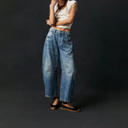 Damen Weite High-Waist Jeans im Vintage-Look mit ausgefallenem Waschverfahren R&B