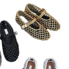 Damen Netz-Ballerinas mit verstellbarem Riemen und modischem Design