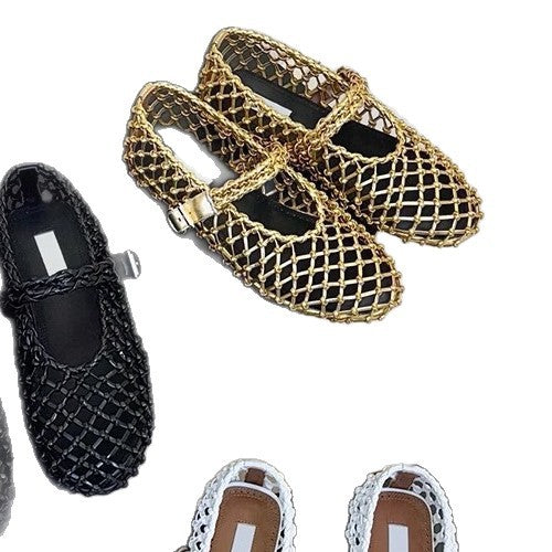 Damen Netz-Ballerinas mit verstellbarem Riemen und modischem Design