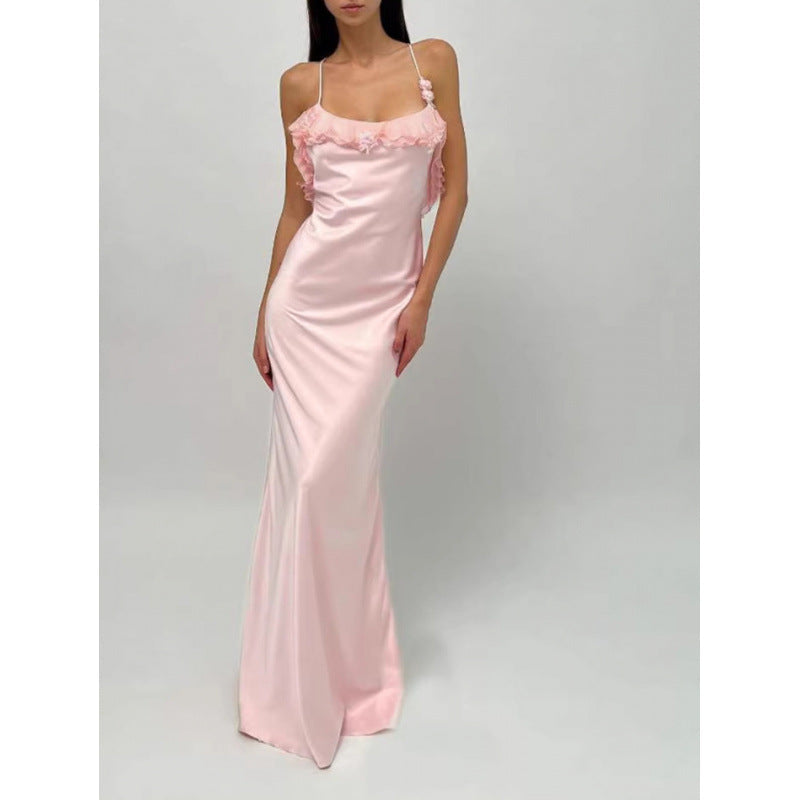 Damen Maxi-Kleid mit eleganten Rüschendetails und tiefem Rückenausschnitt R&B