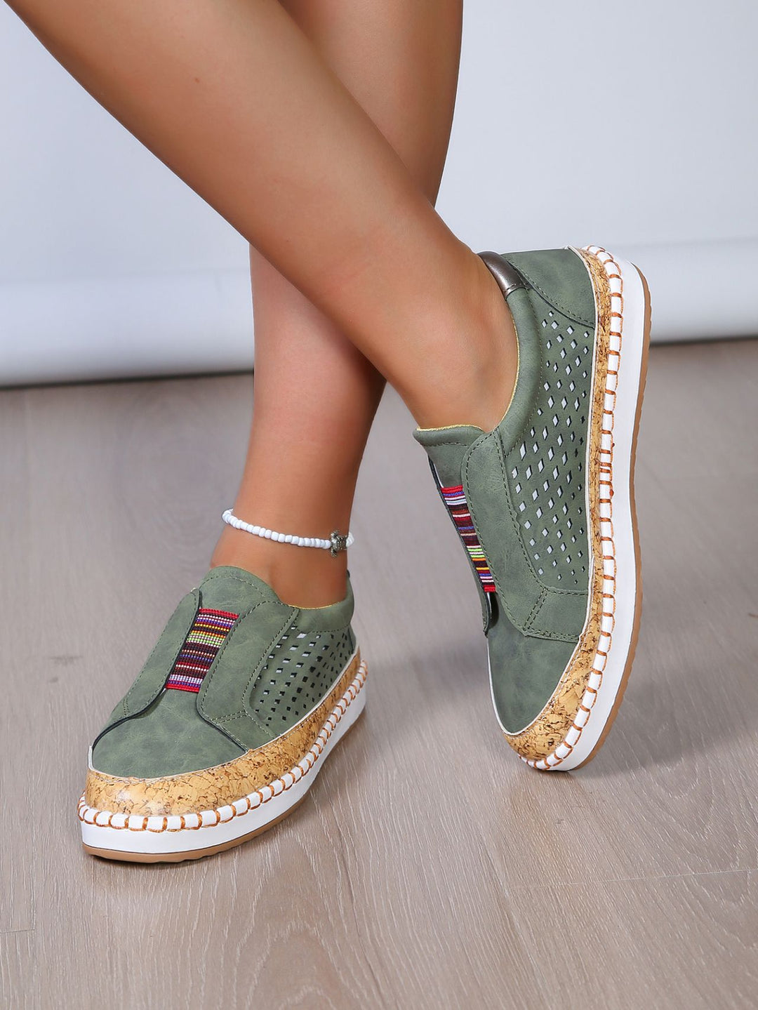 Damen luftige Slip-On Sneakers mit Kunstleder und Korksohle R&B
