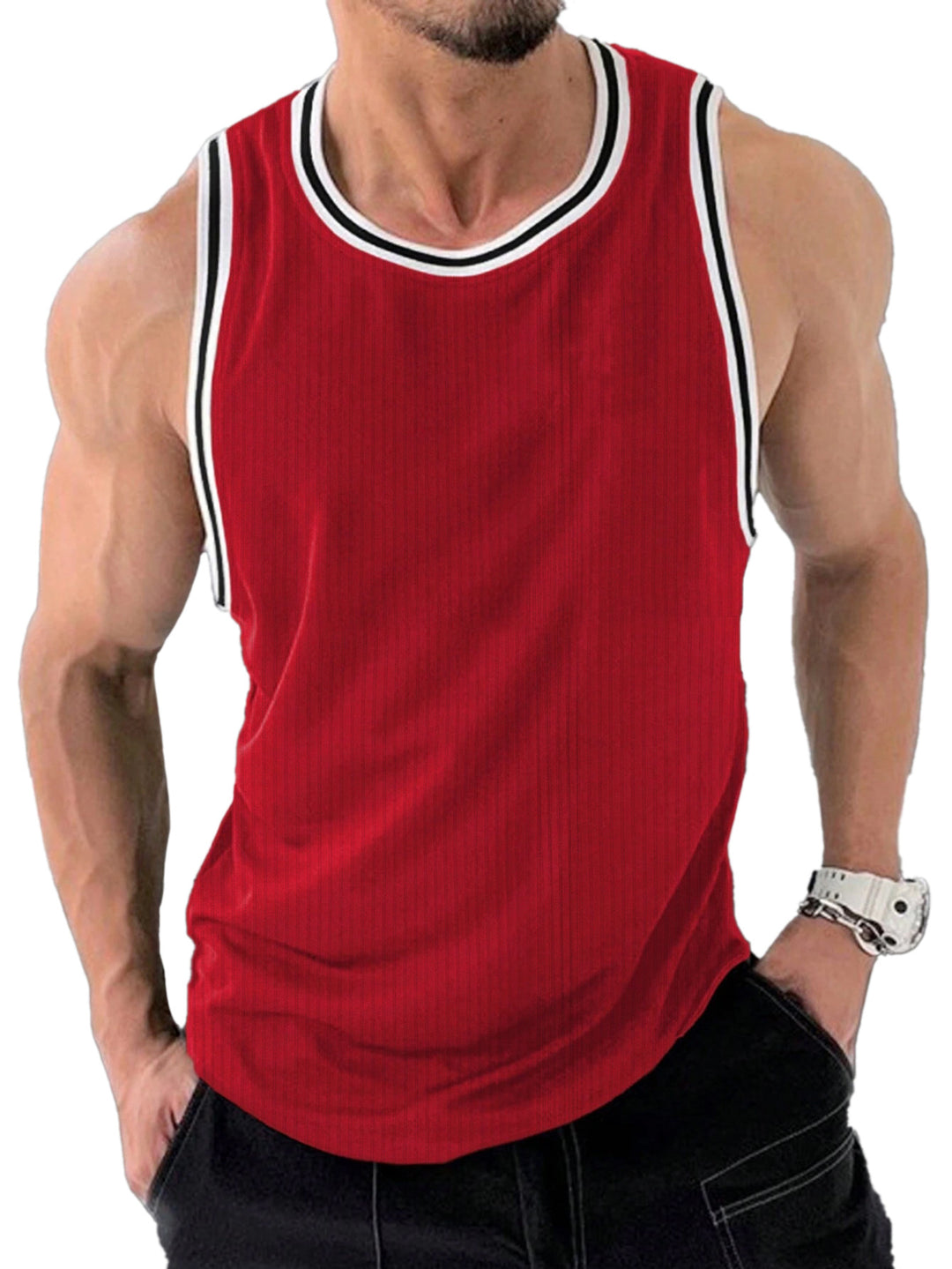 Herren Sportliches ärmelloses Tanktop mit atmungsaktivem Material und modernem Rippendesign R&B