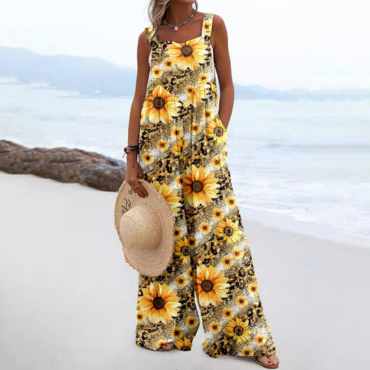Damen Weit geschnittene Latzhose mit floralem Muster und praktischen Taschen R&B