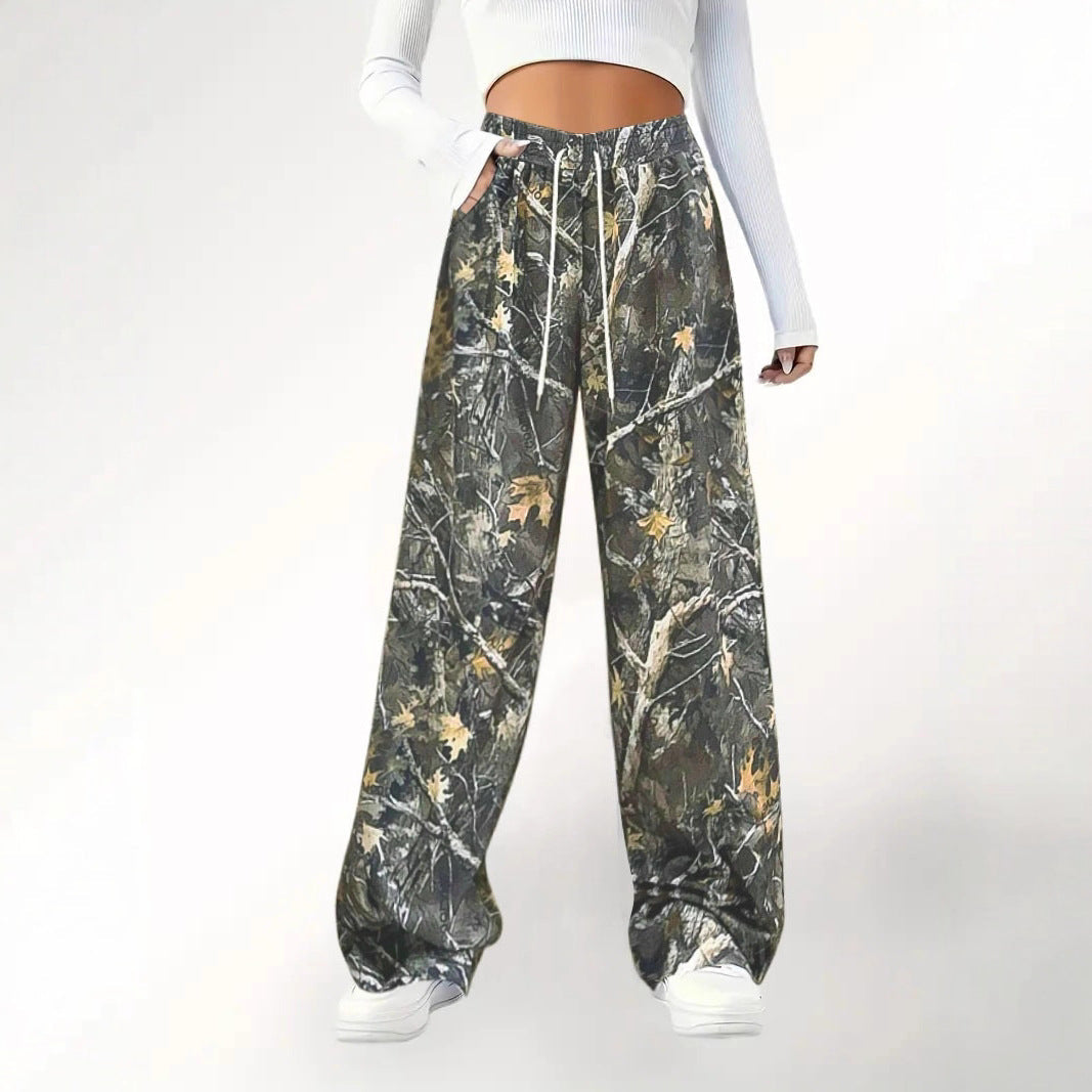 Damen Camouflage Palazzo-Hose mit elastischem Bund und komfortablem Schnitt R&B