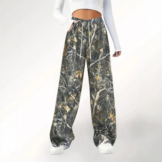 Damen Camouflage Palazzo-Hose mit elastischem Bund und komfortablem Schnitt R&B