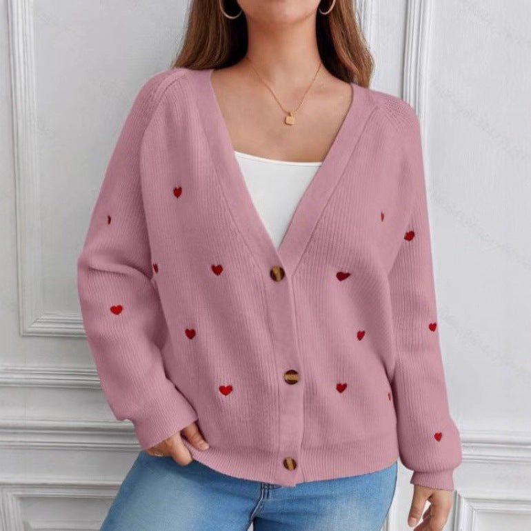 Damen Strickjacke mit Herzchen-Applikationen und lässigem Schnitt R&B