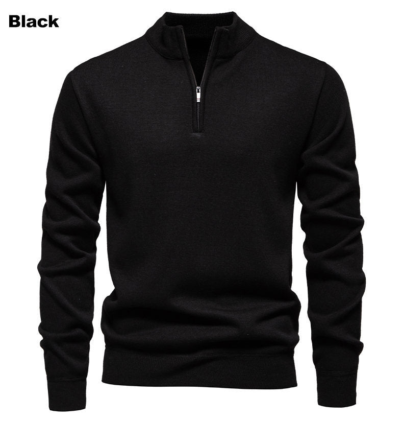 Herren feiner Strickpullover mit kurzem Reißverschluss und hohem Kragen R&B