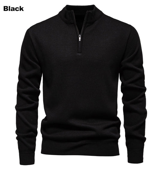 Herren feiner Strickpullover mit kurzem Reißverschluss und hohem Kragen R&B