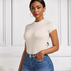 Damen figurbetonter Kurzarm-Bodysuit R&B