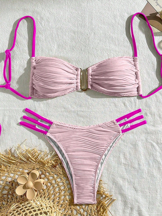 Damen Bikini-Set mit raffiniertem Falten-Design und modischen Akzenten R&B
