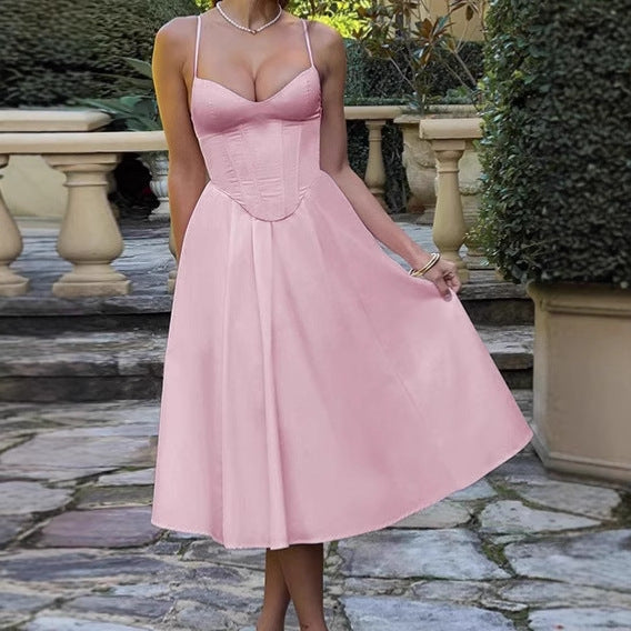 Damen Elegantes Midikleid mit eingearbeitetem Bustier und voluminösem Rock R&B