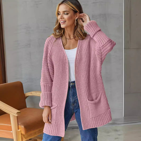 Damen gestrickter Cardigan mit großzügigen Taschen und strukturiertem Design R&B