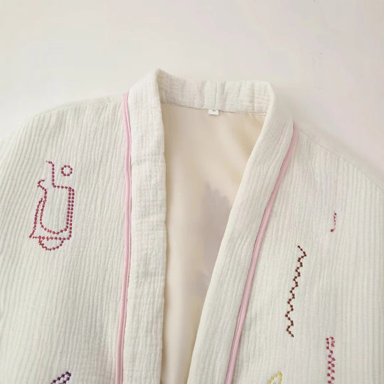 Damen gestickte Baumwolljacke mit großen Taschen und lässigem Schnitt R&B