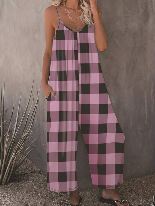 Damen Lässiger Jumpsuit im karierten Design mit praktischen Taschen R&B