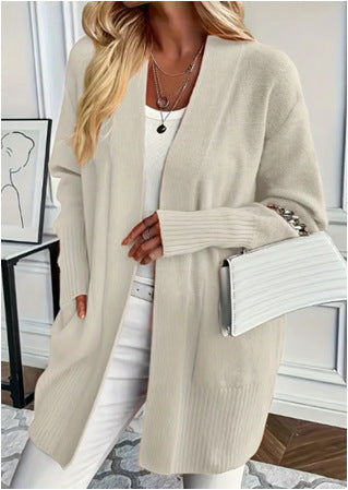 Damen vielseitige Strickjacke mit offenem Frontdesign und praktischen Taschen R&B