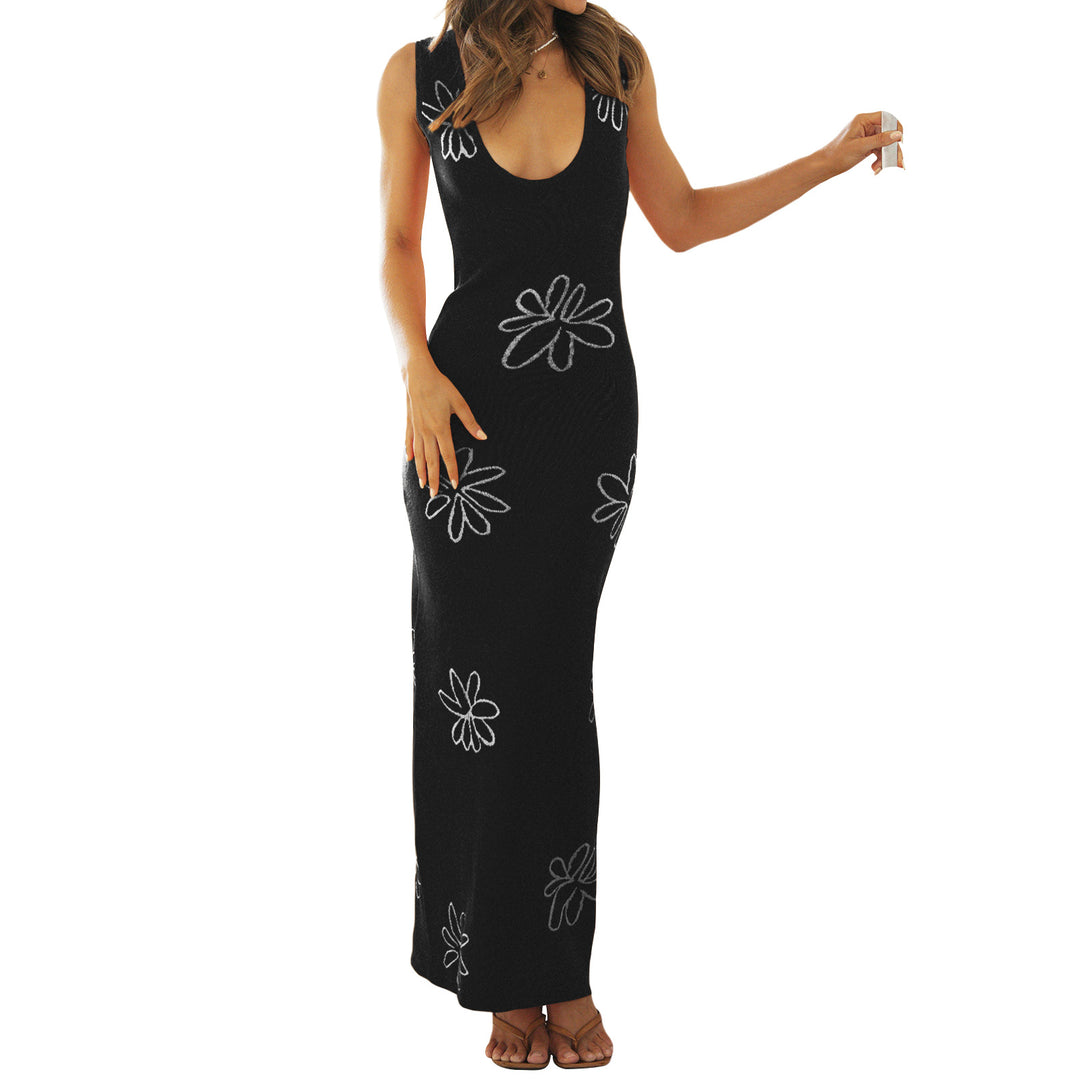 Damen figurbetontes Maxikleid mit floralem Muster und tiefem V-Ausschnitt R&B