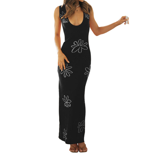 Damen figurbetontes Maxikleid mit floralem Muster und tiefem V-Ausschnitt R&B