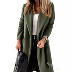 Damen Eleganter und gemütlicher Mantel mit Gürtel und Taschen R&B