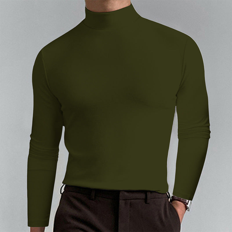 Herren Elegantes Langarm-T-Shirt mit hohem Kragen R&B