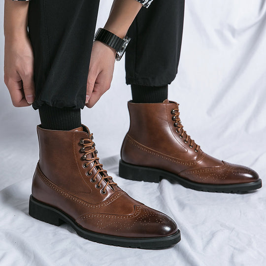 Damen Elegante Hochgeschlossene Schnürstiefel aus Leder R&B