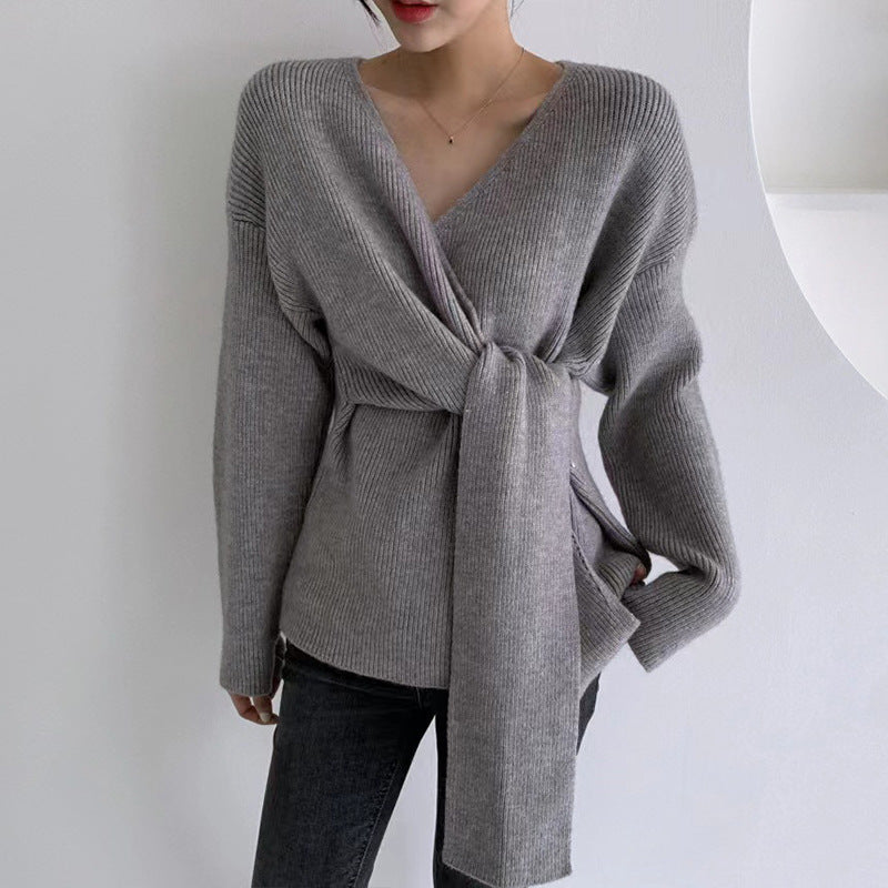 Damen Wickelpullover mit lässigem Schnitt und modischen BindR&Bändern R&B