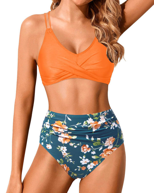 Damen Hochtailliertes Bikini-Set mit gerafftem Oberteil R&B