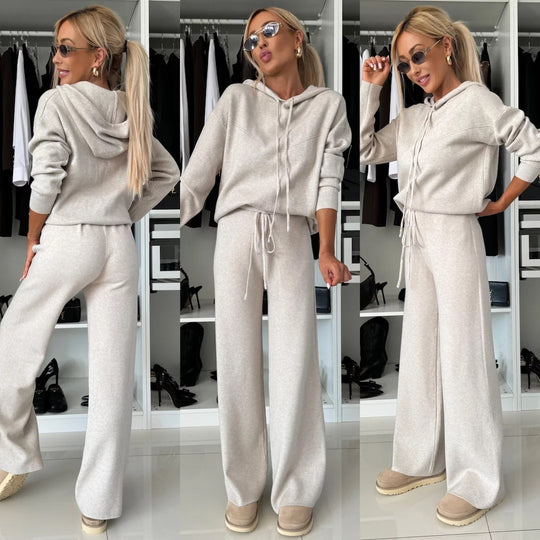 Damen entspannte Fleece-Hoodie und weite Hose Set R&B