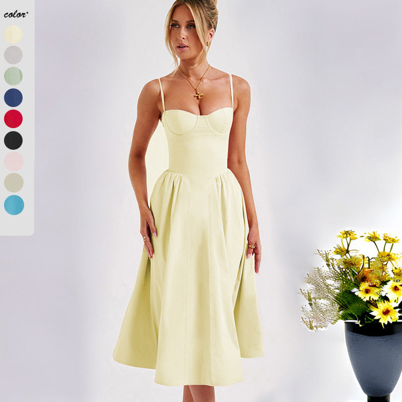 Damen Midikleid mit elegantem Bustier-Oberteil und fließendem Rock R&B