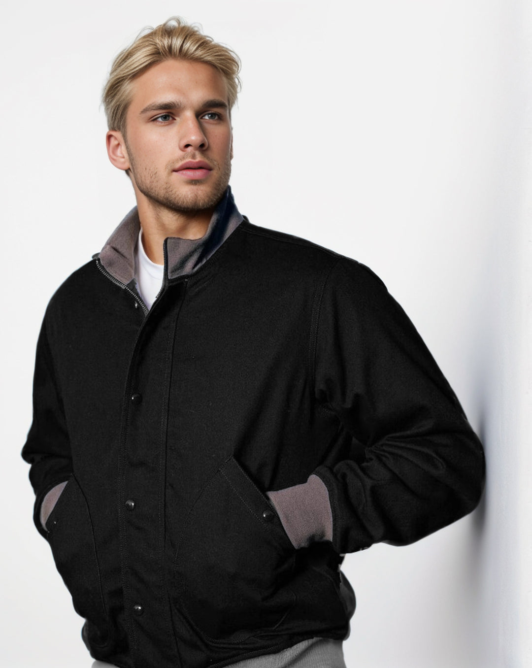 Herren lässige und bequeme Sportjacke mit hohem Kragen und praktischen Taschen R&B