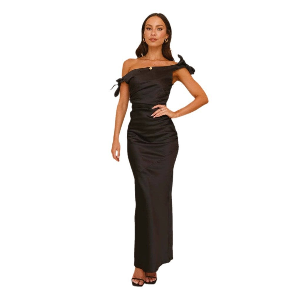 Damen Abendkleid mit schulterfreiem Design und Rüschendetail R&B