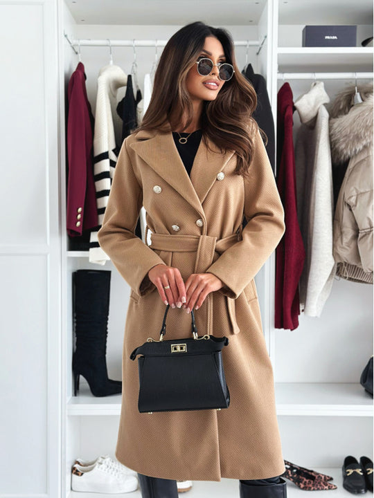 Damen eleganter Trenchcoat mit tailliertem Schnitt und seitlichen Taschen R&B
