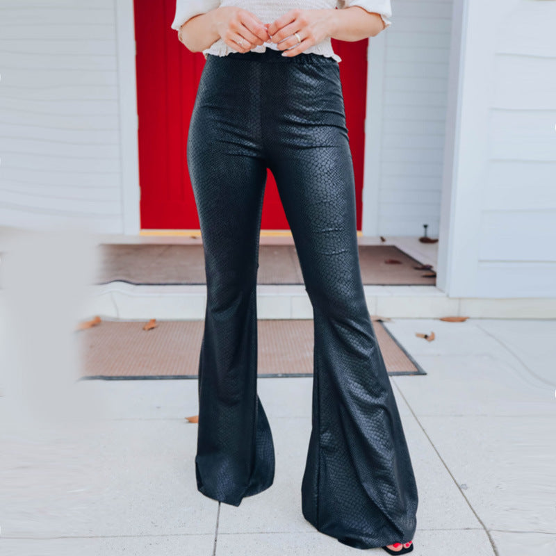 Damen Elegante Schlaghose im Schlangenleder-Look