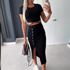 Damen Set mit cropped Top und Midi-Rock R&B