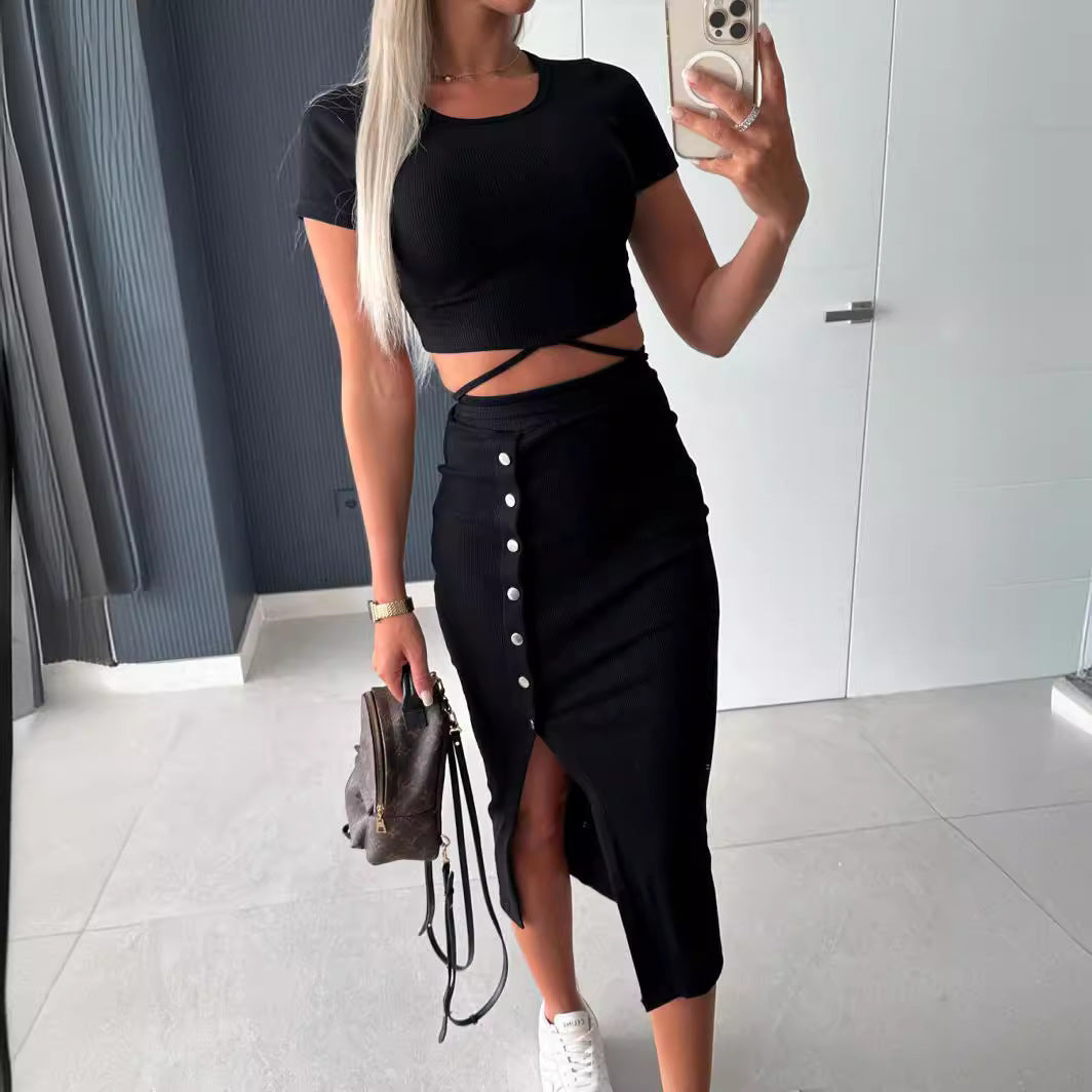 Damen Set mit cropped Top und Midi-Rock R&B