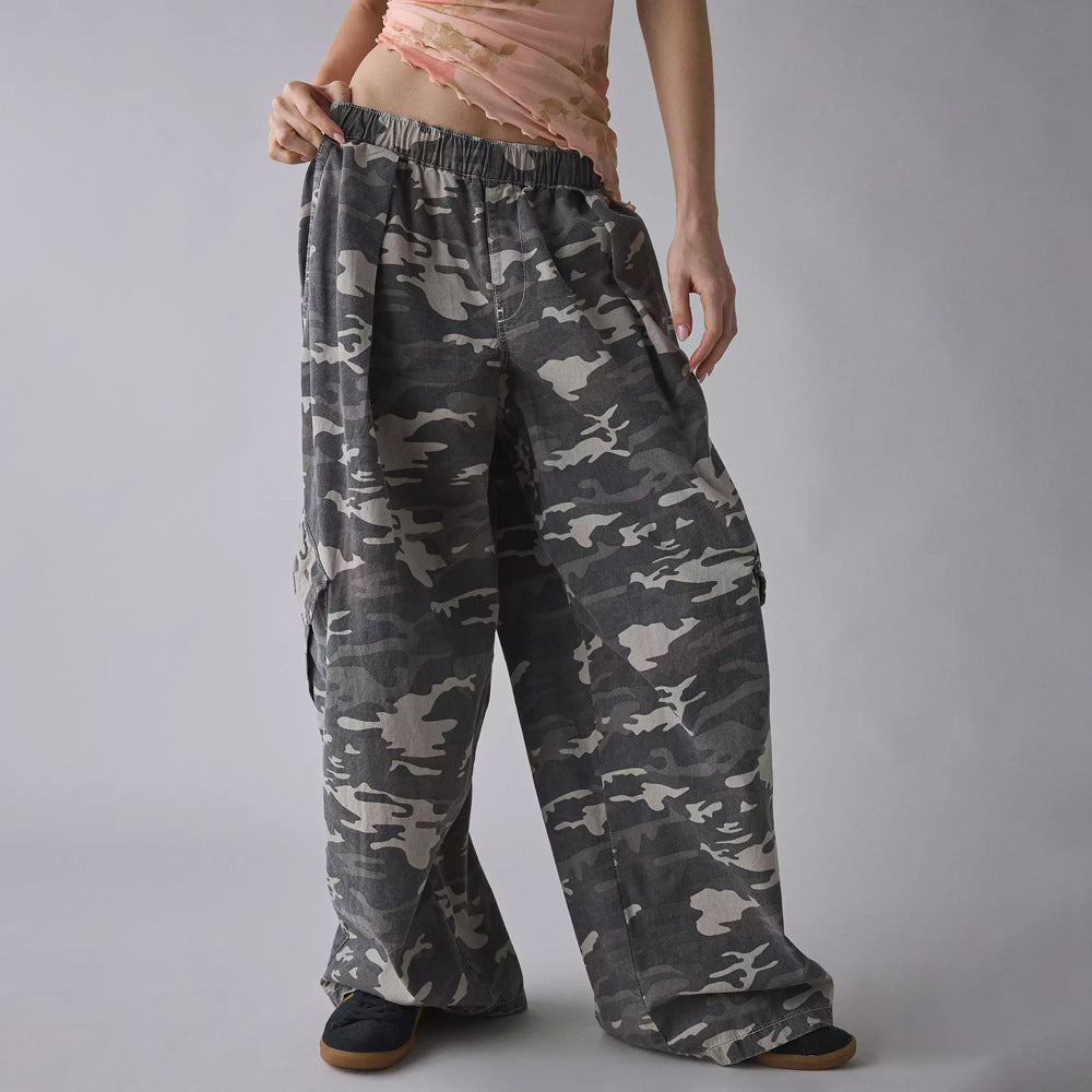 Damen nan weite Cargohose mit elastischem Bund und aufgesetzten Klappentaschen R&B