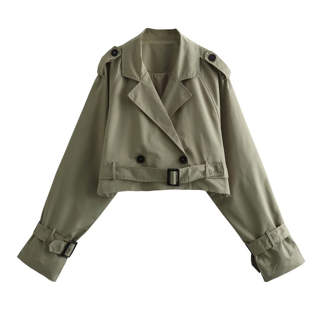 Damen cropped Trenchjacke mit doppelten Knopfdetails R&B