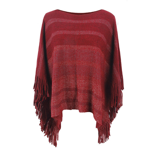 Damen eleganter Poncho mit strukturiertem Design und fransigen Details R&B