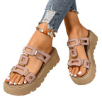 Damen Trendige Plateausandalen mit offenen Riemen und dekorativen Schnallen R&B