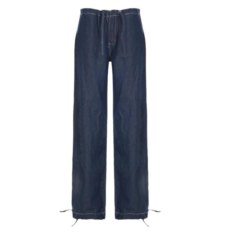 Damen Weite Jeans mit elastischem Taillenbund und verstellbarem Saum R&B