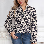 Damen Bluse mit modernem geometrischem Muster und eleganten Rüschendetails R&B