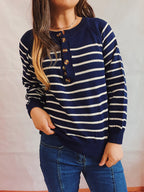 Damen gestreifter Strickpullover mit Knopfdetails und lässigem Schnitt R&B