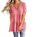 Damen Tunika-Top mit V-Ausschnitt und knöpfbarem Design R&B