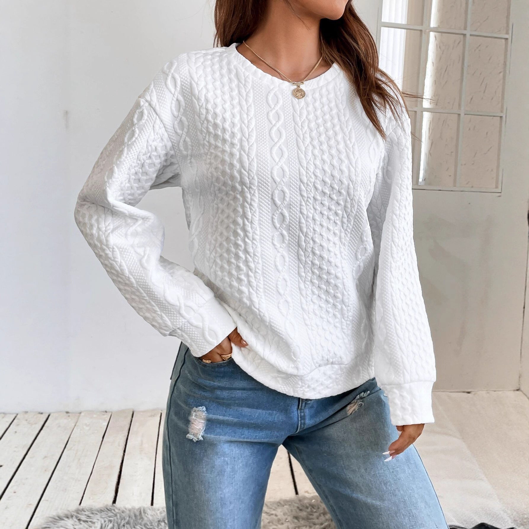 Damen Strickpullover mit strukturierter Oberfläche und lässigem Schnitt R&B