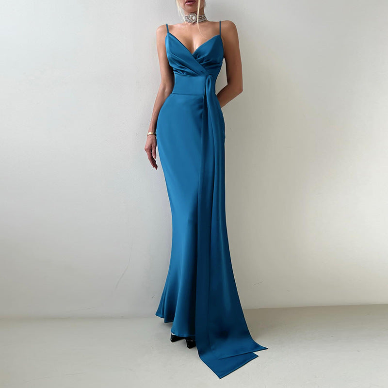 Damen elegantes Abendkleid mit Chiffon-Schleife R&B