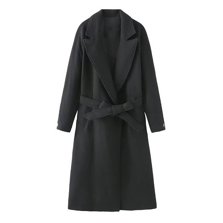 Damen modischer Oversized-Mantel mit Gürtel und Taschen R&B