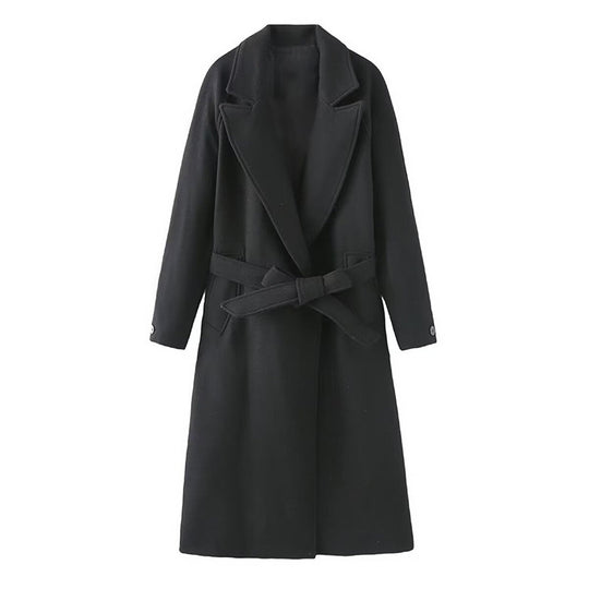 Damen modischer Oversized-Mantel mit Gürtel und Taschen R&B