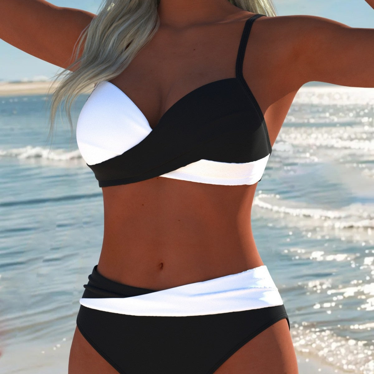 Damen Bikini-Set mit raffiniertem Wickeldesign und kontrastierenden Farben